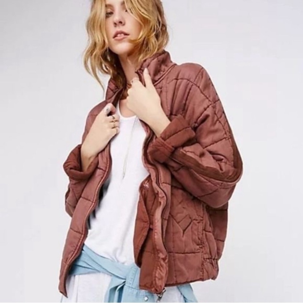 Free People Quilted Dolman Jacket Cherry Cola